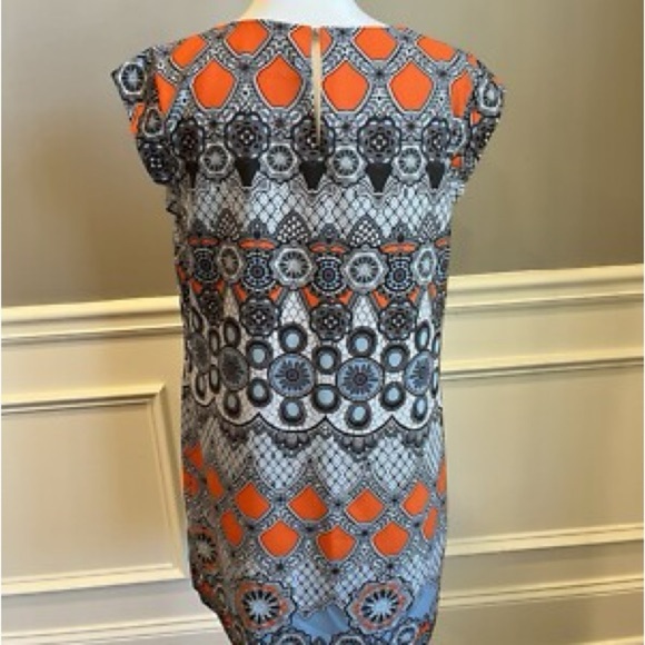 BANANA REPUBLIC Dress size 6 Geometric Patterned Shift Dress in Orange and Black - Picture 4 of 14